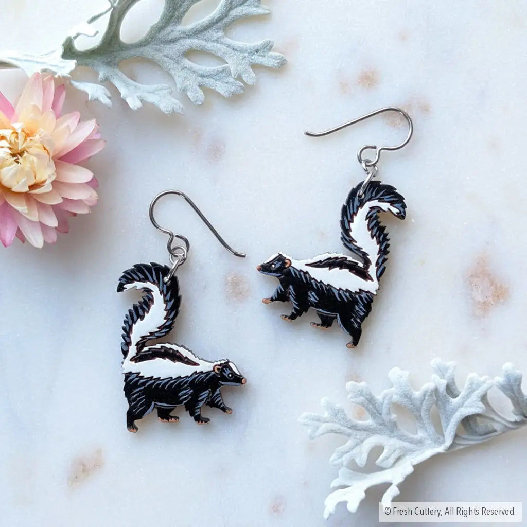 Skunk Earrings - Titanium Ear Wires - Dangle and Drop Earrings