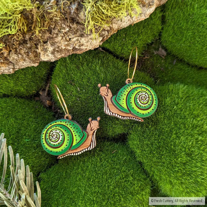 Snail Hoops Green / Gold Dangle And Drop Earrings