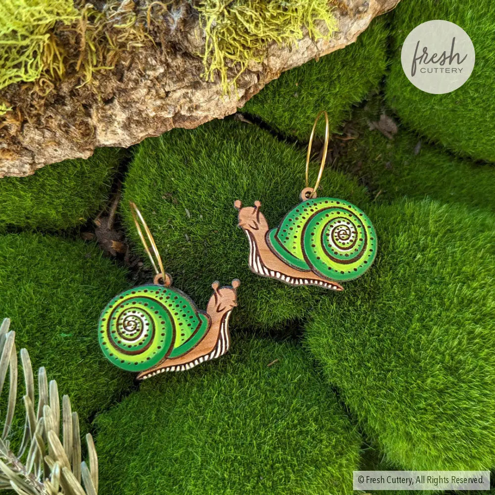 Snail Hoops Green / Gold Dangle And Drop Earrings