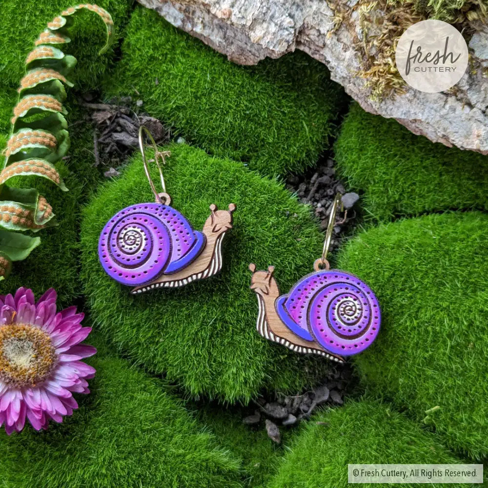 Snail Hoops Purple / Gold Dangle And Drop Earrings