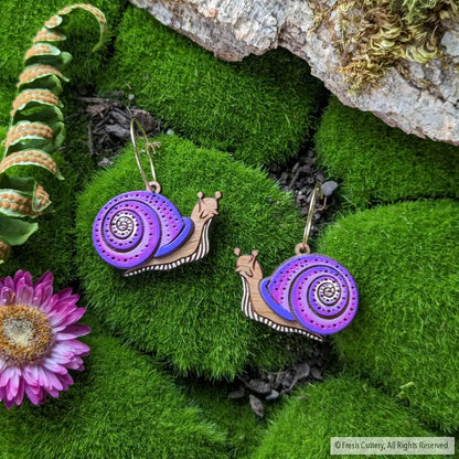 Snail Hoops Purple / Gold Dangle And Drop Earrings
