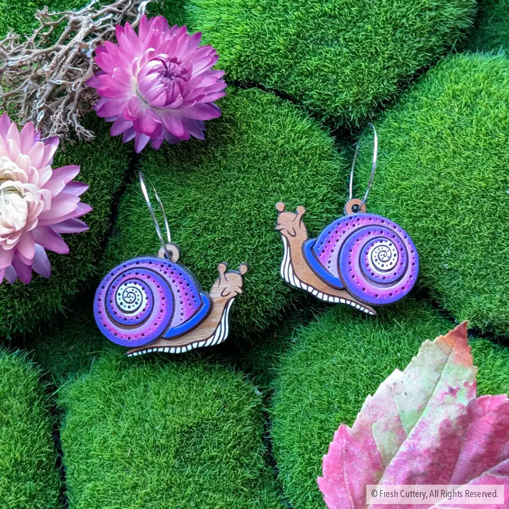 Snail Hoops - Purple / Gold Hoops - Dangle and Drop Earrings