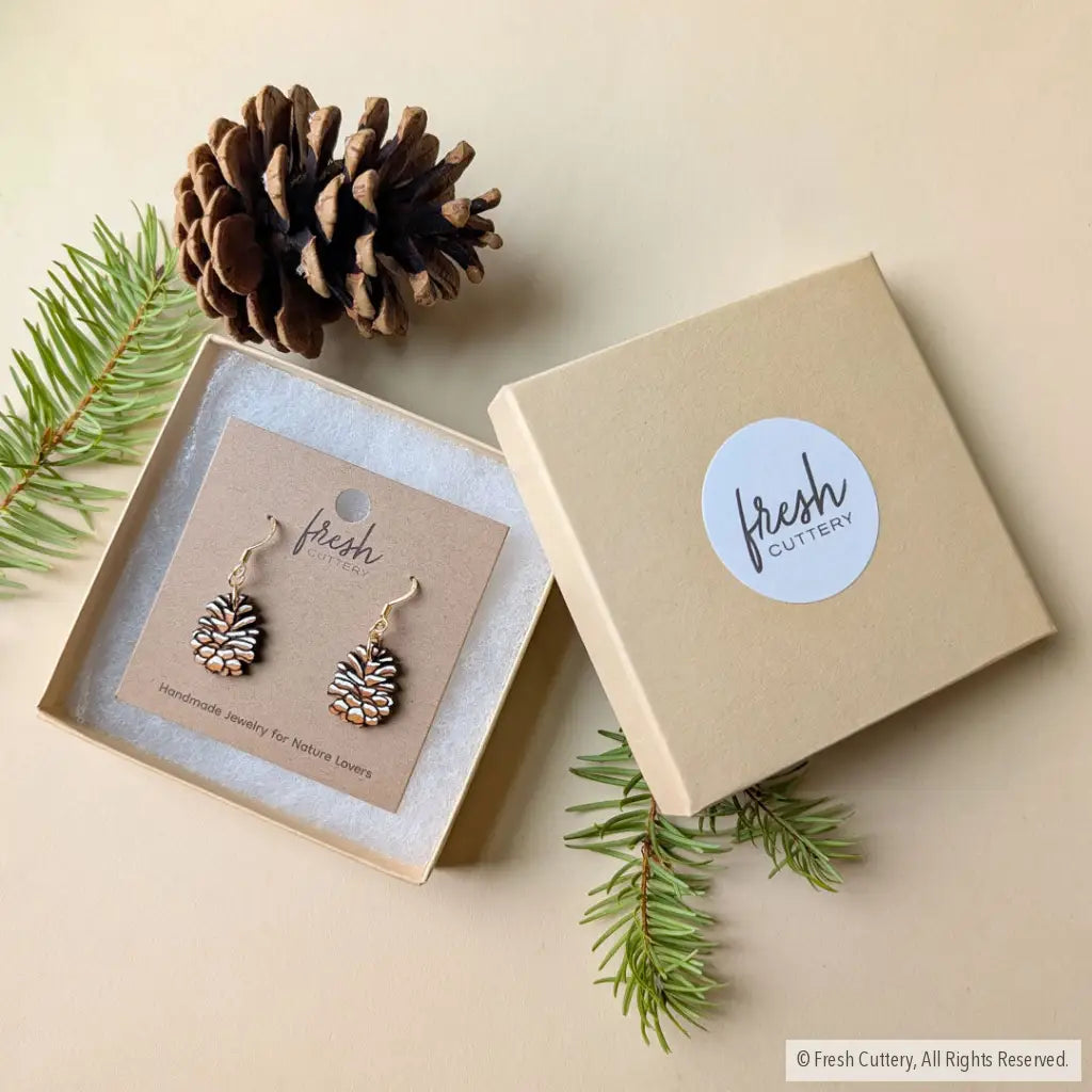 Snowy Pine Cone Earrings Dangle and Drop Earrings