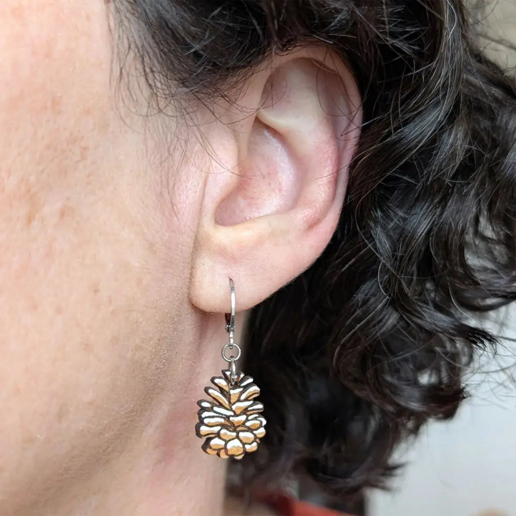 Snowy Pine Cone Earrings Dangle and Drop Earrings