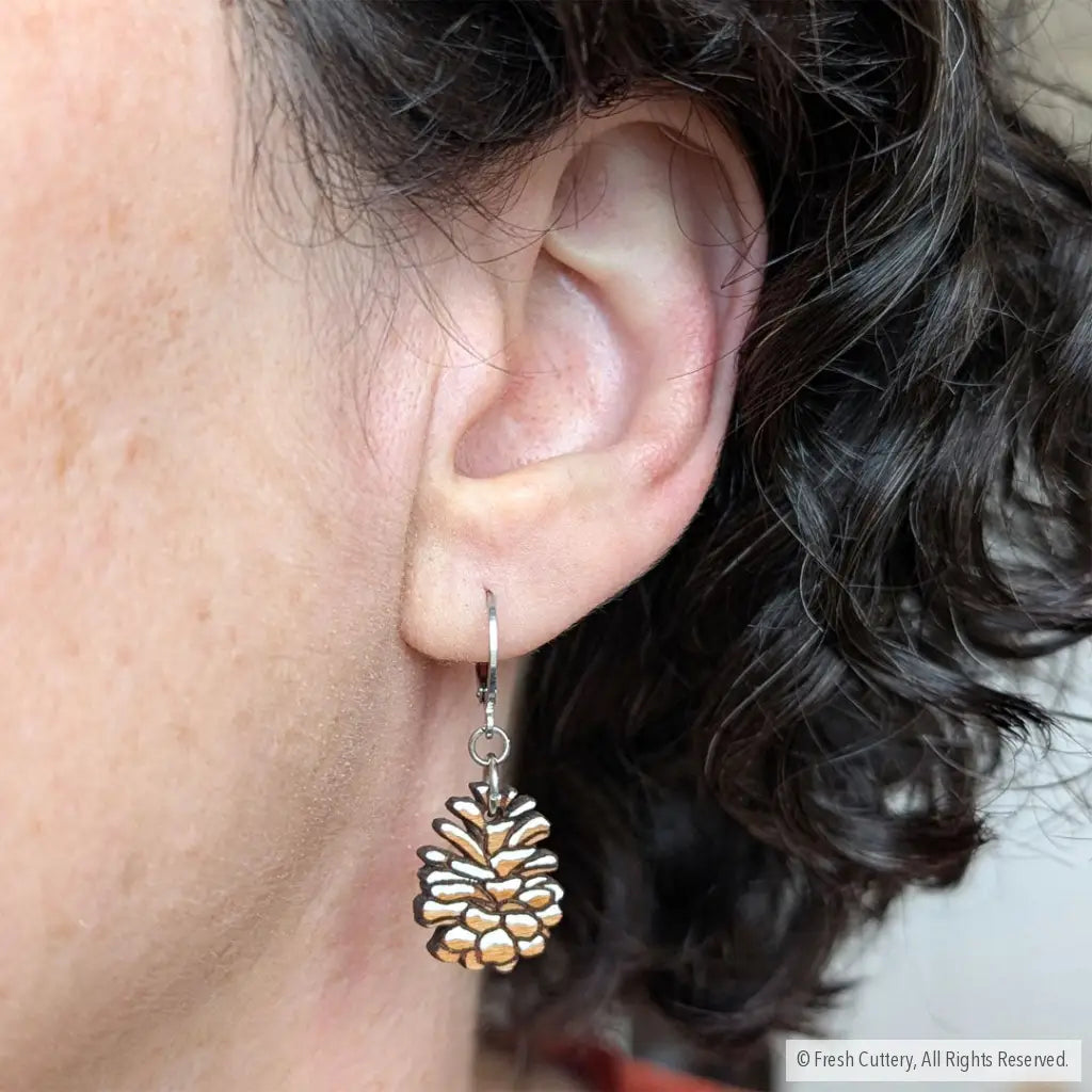 Snowy Pine Cone Earrings Dangle and Drop Earrings