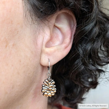 Snowy Pine Cone Earrings Dangle and Drop Earrings