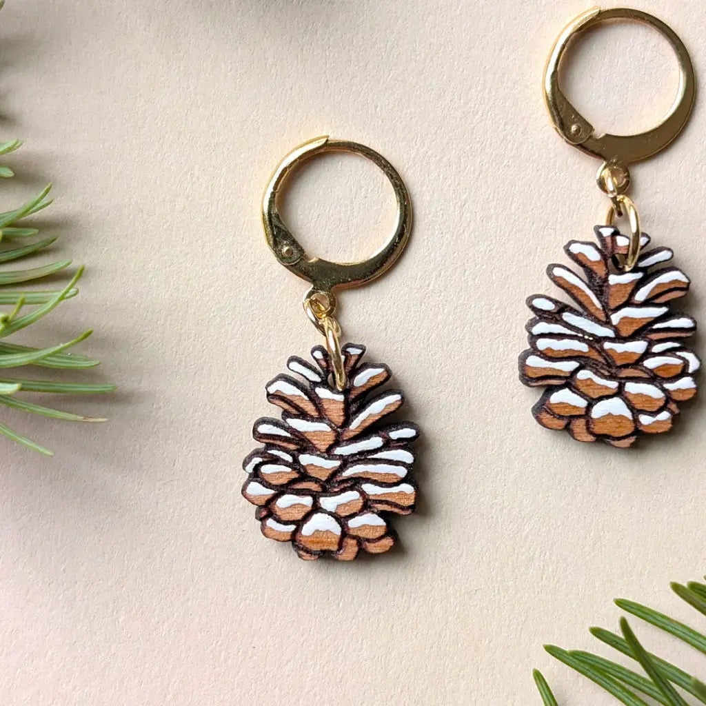 Snowy Pine Cone Earrings Dangle and Drop Earrings