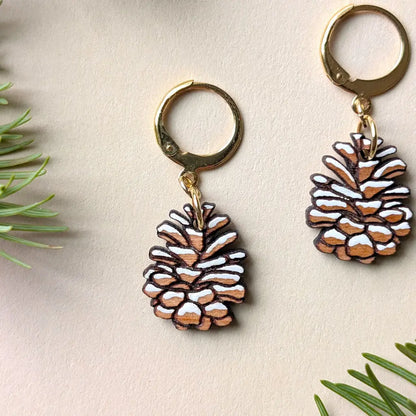Snowy Pine Cone Earrings Dangle and Drop Earrings