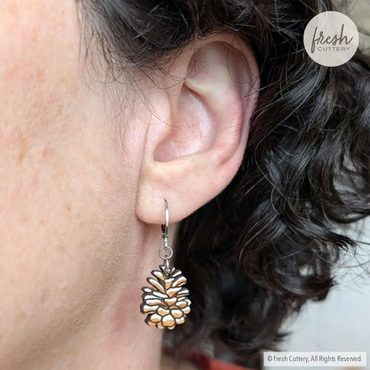 Snowy Pine Cone Earrings Dangle and Drop Earrings