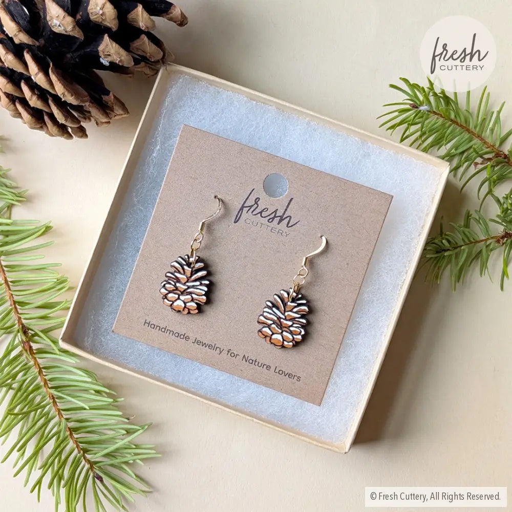 Snowy Pine Cone Earrings Dangle and Drop Earrings