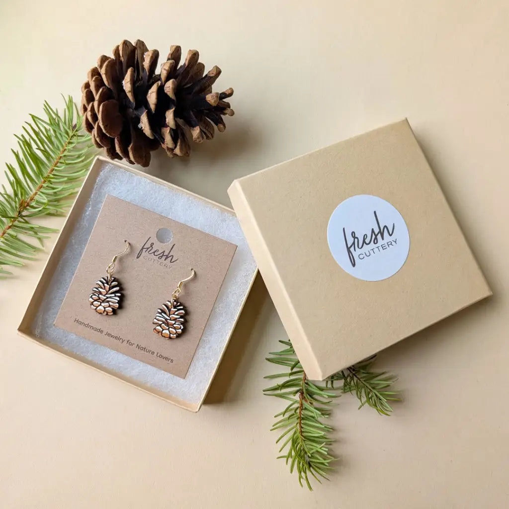 Snowy Pine Cone Earrings Dangle and Drop Earrings