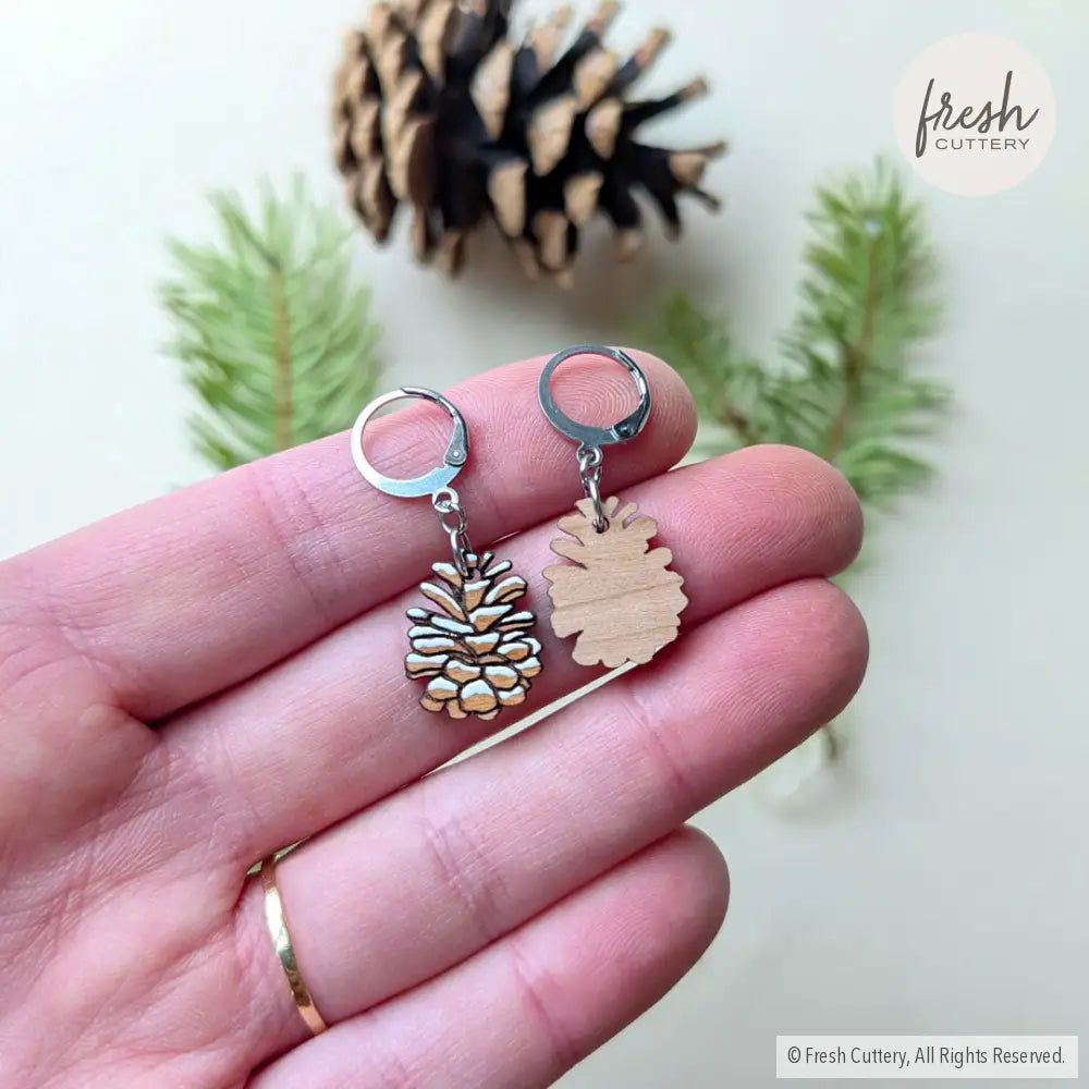 Snowy Pine Cone Earrings Dangle and Drop Earrings