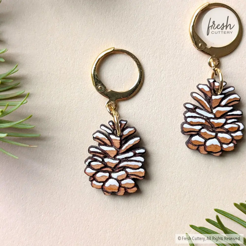 Snowy Pine Cone Earrings Dangle and Drop Earrings
