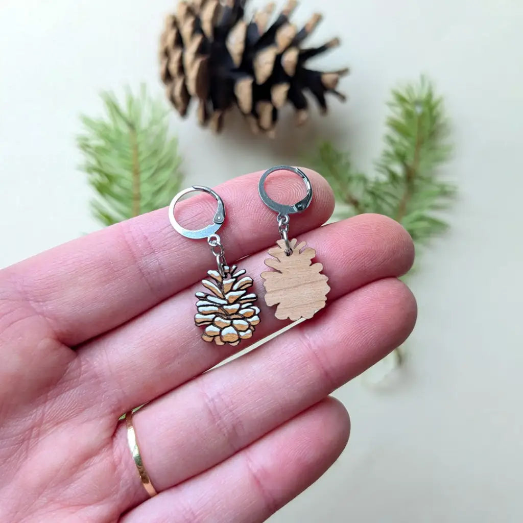 Snowy Pine Cone Earrings Dangle and Drop Earrings