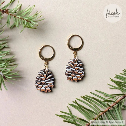 Snowy Pine Cone Earrings Gold Leverbacks Dangle and Drop Earrings