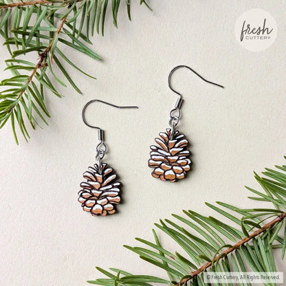 Snowy Pine Cone Earrings Silver Ear Wires Dangle and Drop Earrings