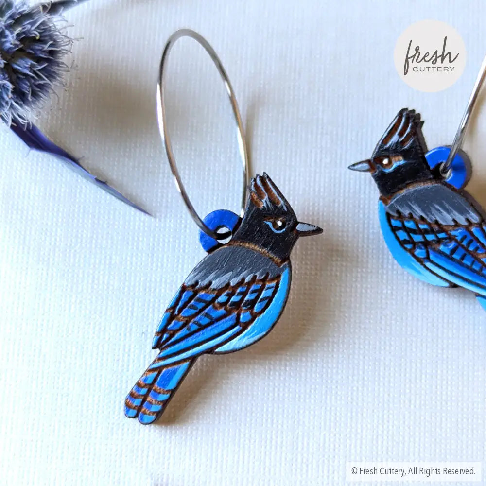 Steller’s Jay Mini Hoops Dangle And Drop Earrings