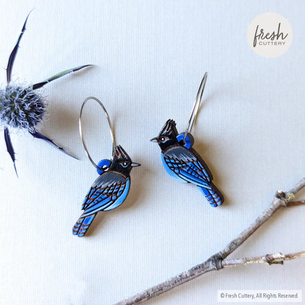 Steller’s Jay Mini Hoops Silver Dangle And Drop Earrings