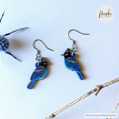 Steller’s Jay Mini Hoops Silver Ear Wires Dangle And Drop Earrings