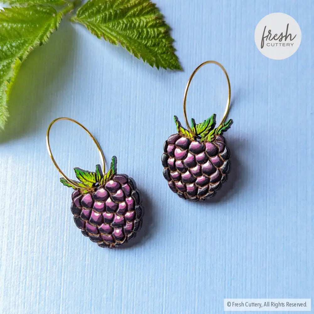 Summer Berry Earrings Blackberry / Silver Hoops Dangle And Drop