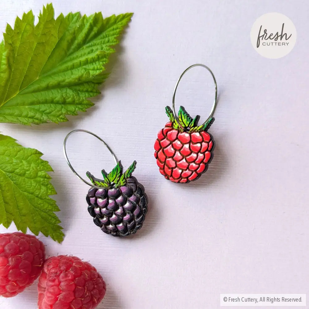 Summer Berry Earrings Mismatched Pair / Silver Hoops Dangle And Drop