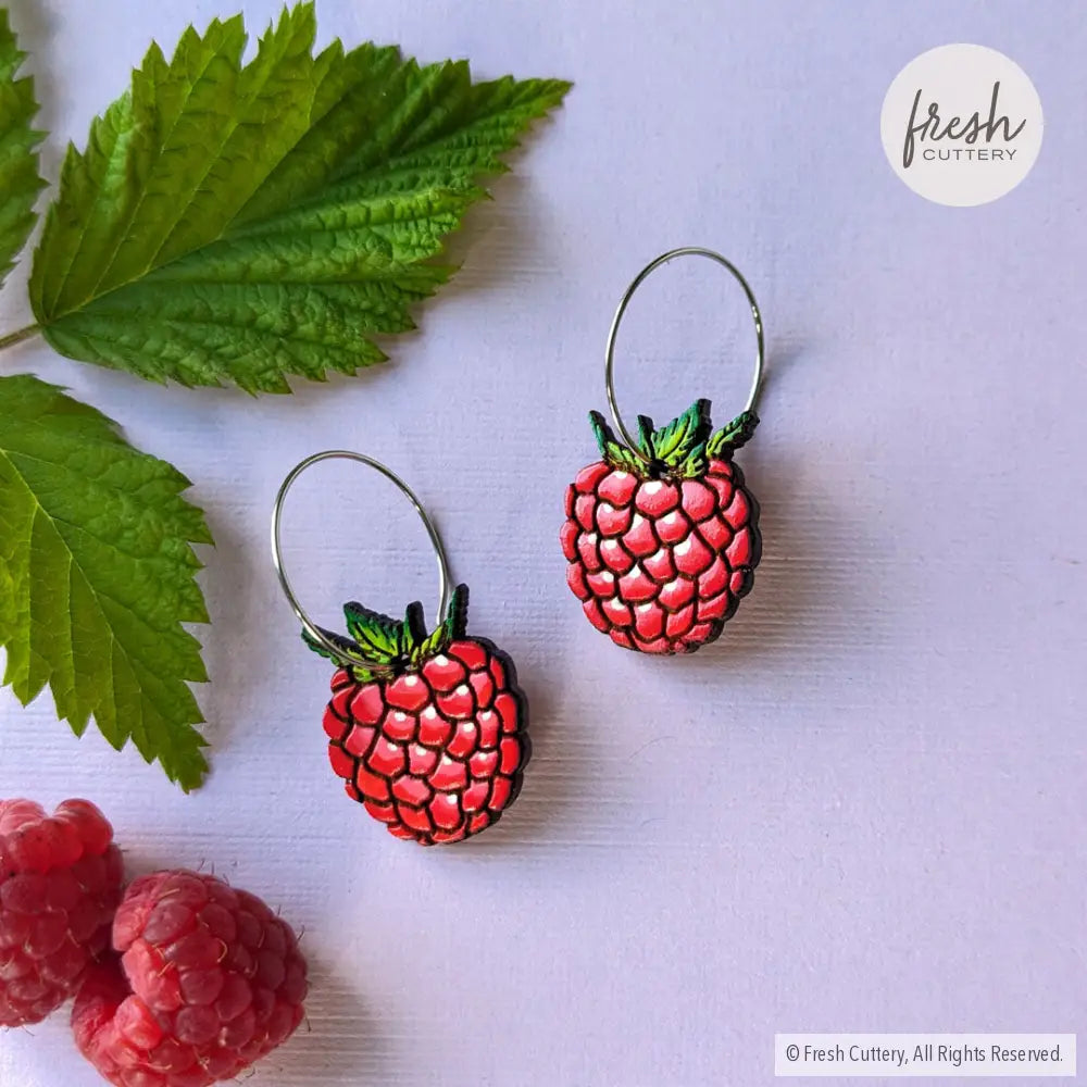 Summer Berry Earrings Raspberry / Silver Hoops Dangle And Drop