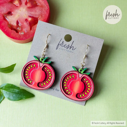 Tomato Slice Earrings Gold Ear Wires Dangle And Drop