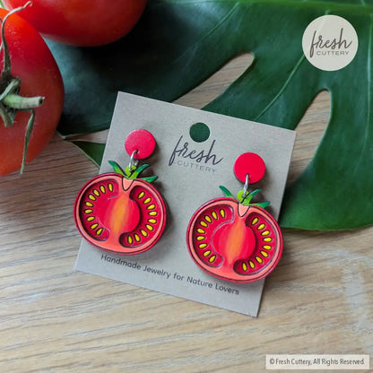 Tomato Slice Earrings Silver Studs Dangle And Drop