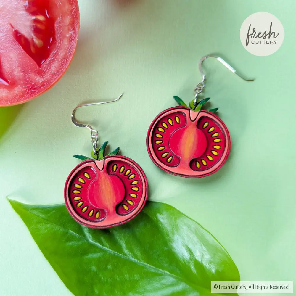 Tomato Slice Earrings Sterling Ear Wires Dangle And Drop