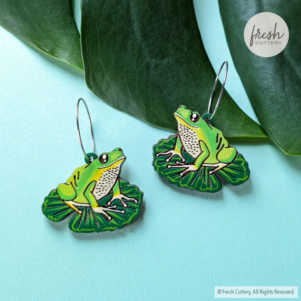 Tree Frog Statement Earrings Silver Hoops Dangle And Drop