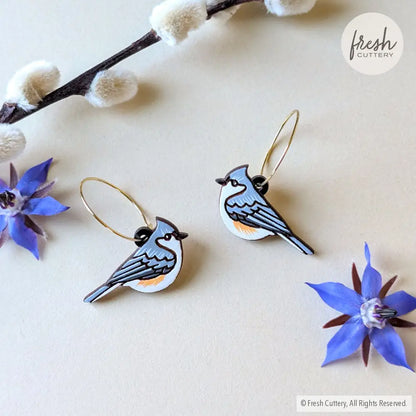 Tufted Titmouse Earrings Gold Hoops Dangle and Drop Earrings