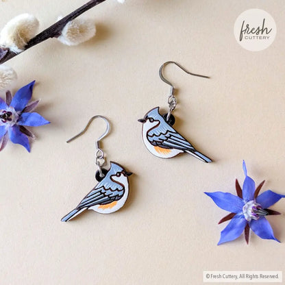 Tufted Titmouse Earrings Silver Ear Wires Dangle and Drop Earrings