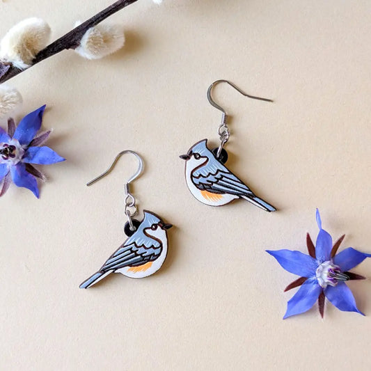 Tufted Titmouse Earrings Silver Ear Wires Dangle and Drop Earrings