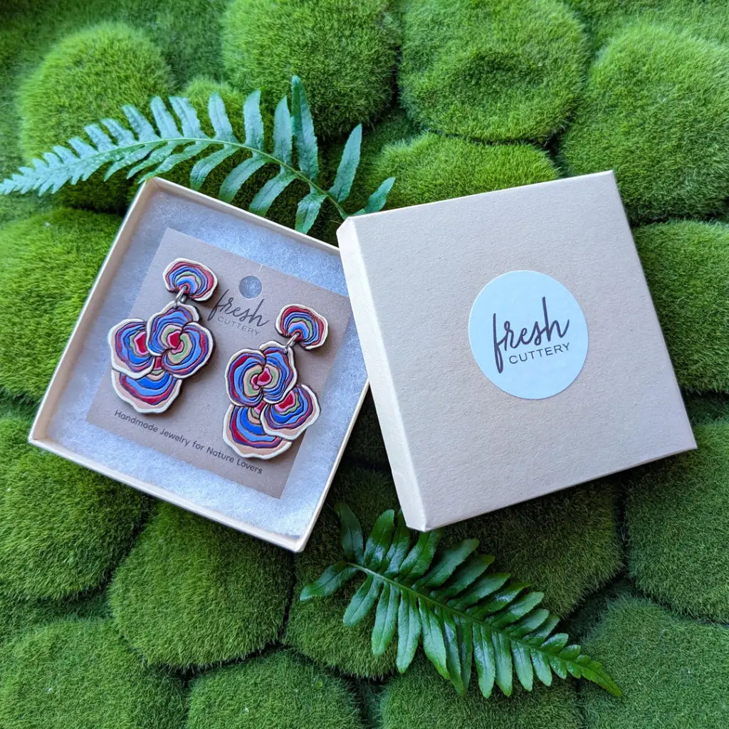 Turkey Tail Mushroom Earrings Dangle and Drop Earrings