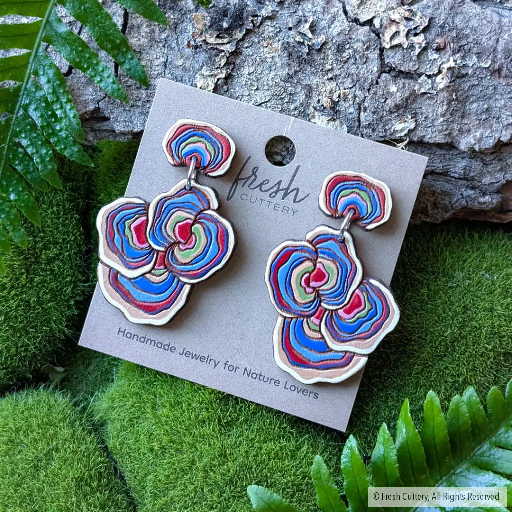 Turkey Tail Mushroom Earrings Dangle and Drop Earrings