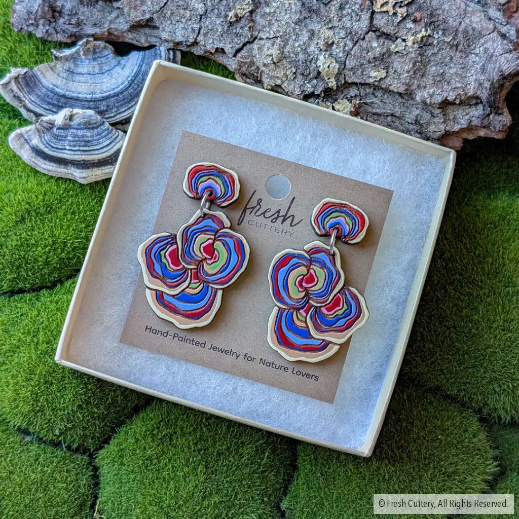 Turkey Tail Mushroom Earrings - Dangle and Drop Earrings
