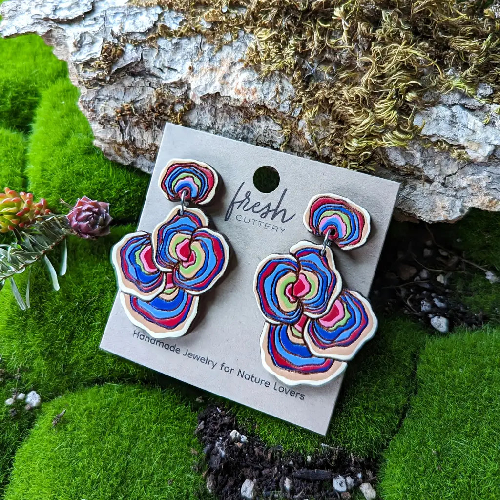 Turkey Tail Mushroom Earrings Dangle And Drop