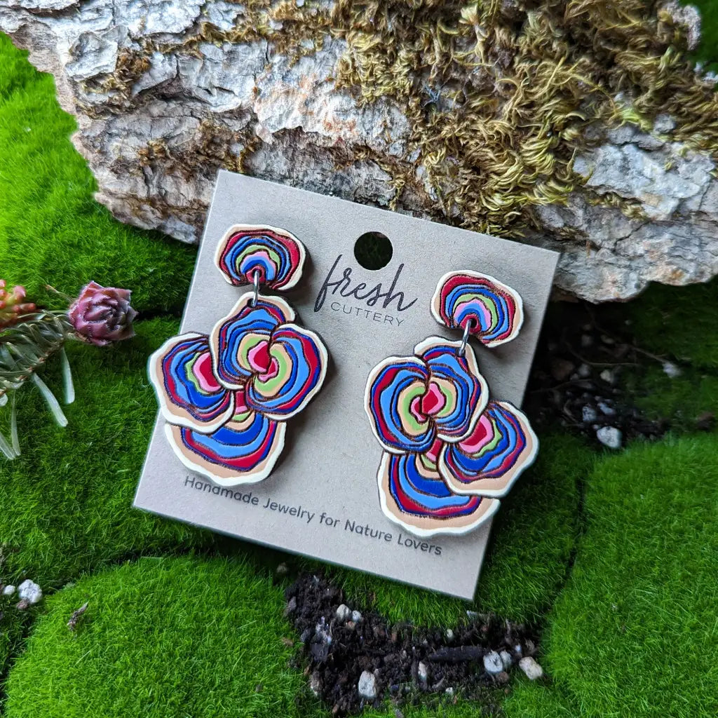 Turkey Tail Mushroom Earrings Dangle And Drop