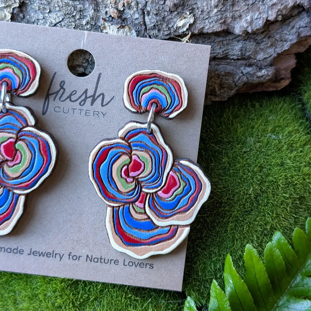 Turkey Tail Mushroom Earrings Dangle and Drop Earrings