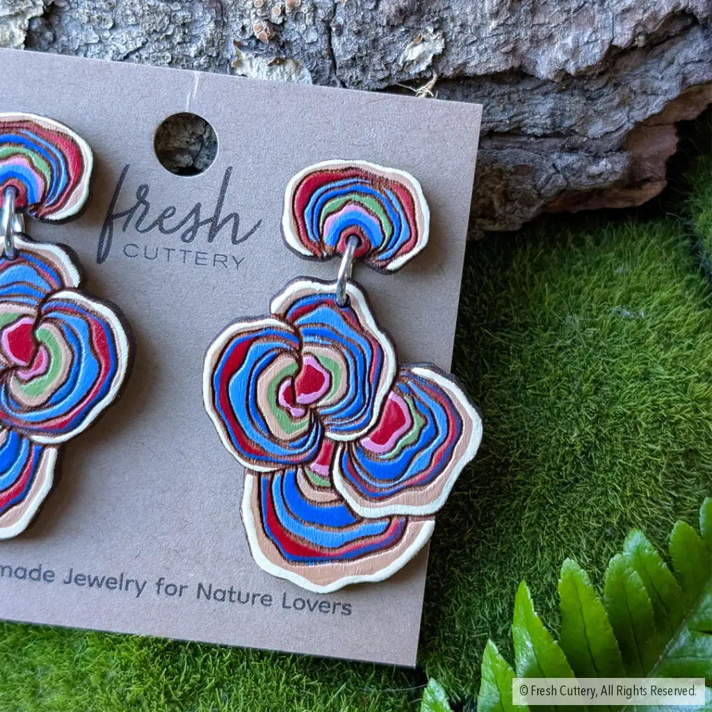 Turkey Tail Mushroom Earrings Dangle and Drop Earrings