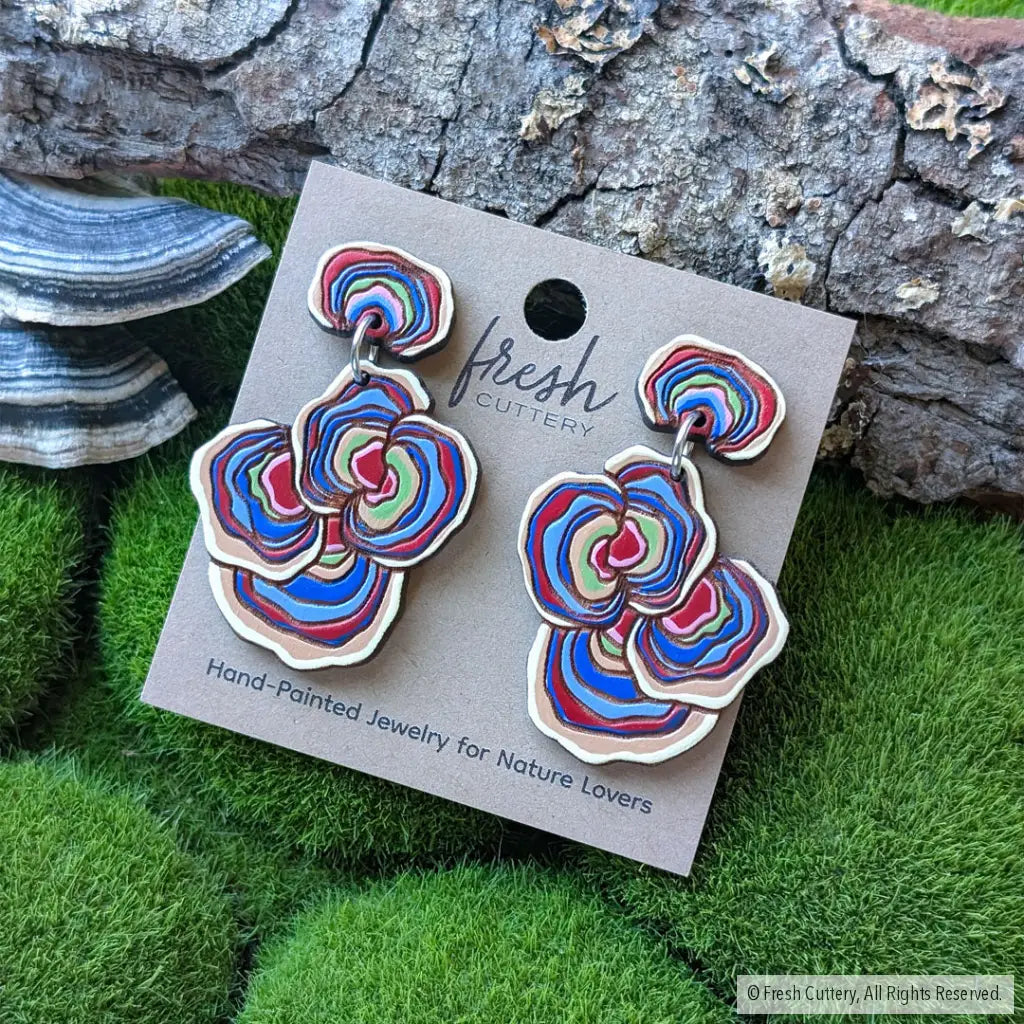 Turkey Tail Mushroom Earrings - Dangle and Drop Earrings