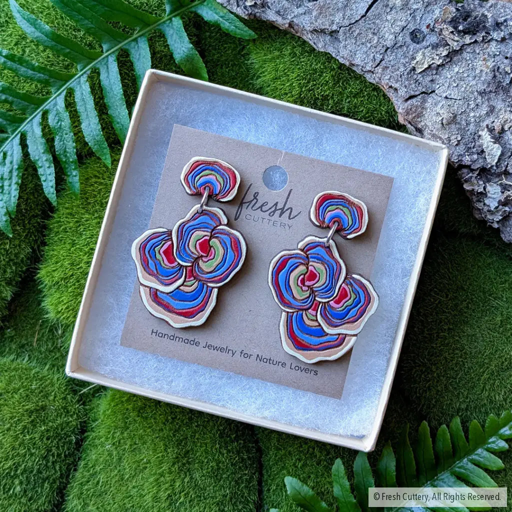 Turkey Tail Mushroom Earrings Dangle and Drop Earrings