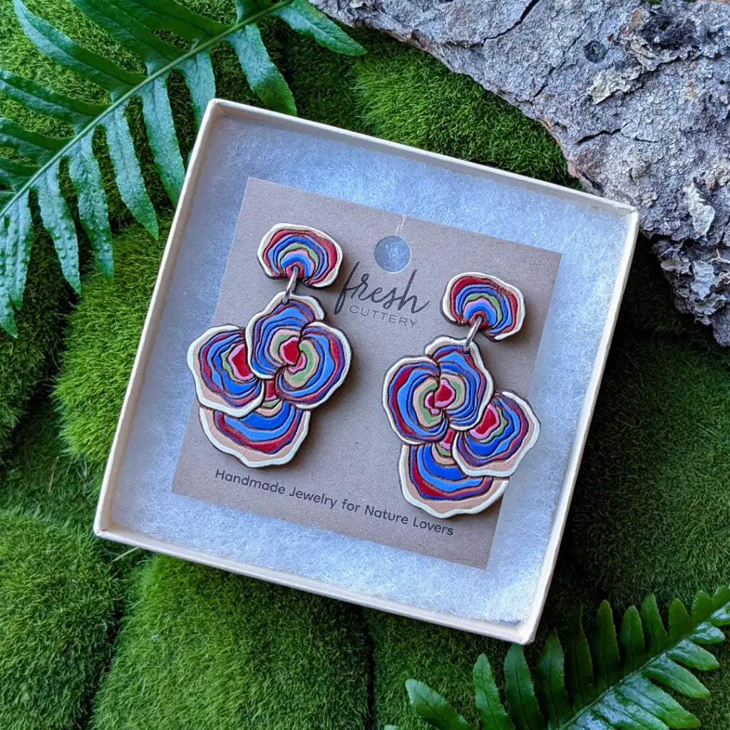 Turkey Tail Mushroom Earrings Dangle and Drop Earrings