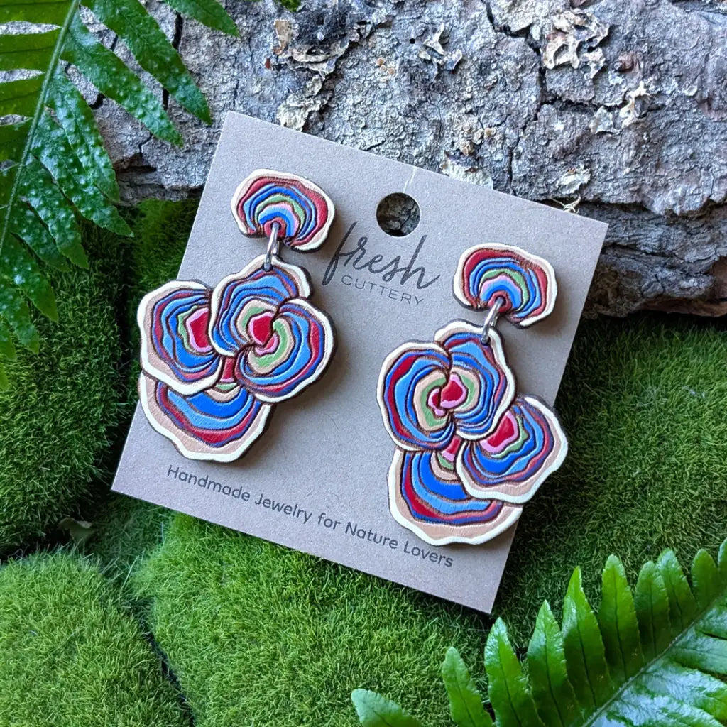 Turkey Tail Mushroom Earrings Dangle and Drop Earrings