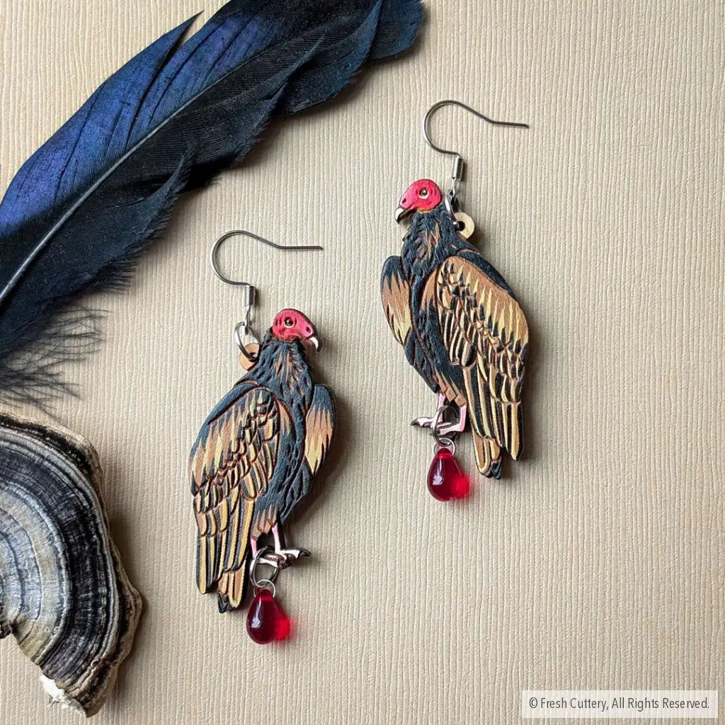 Turkey Vulture Earrings - With Bead / Silver Ear Wires - Dangle and Drop Earrings