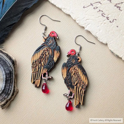 Turkey Vulture Earrings - With Bead / Silver Ear Wires - Dangle and Drop Earrings