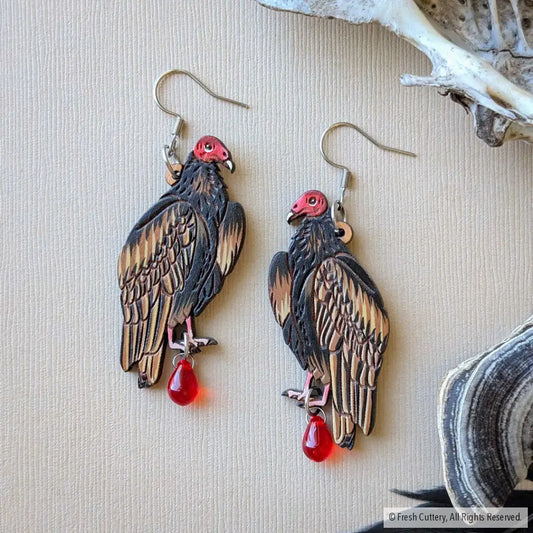 Turkey Vulture Earrings - With Bead / Silver Ear Wires - Dangle and Drop Earrings