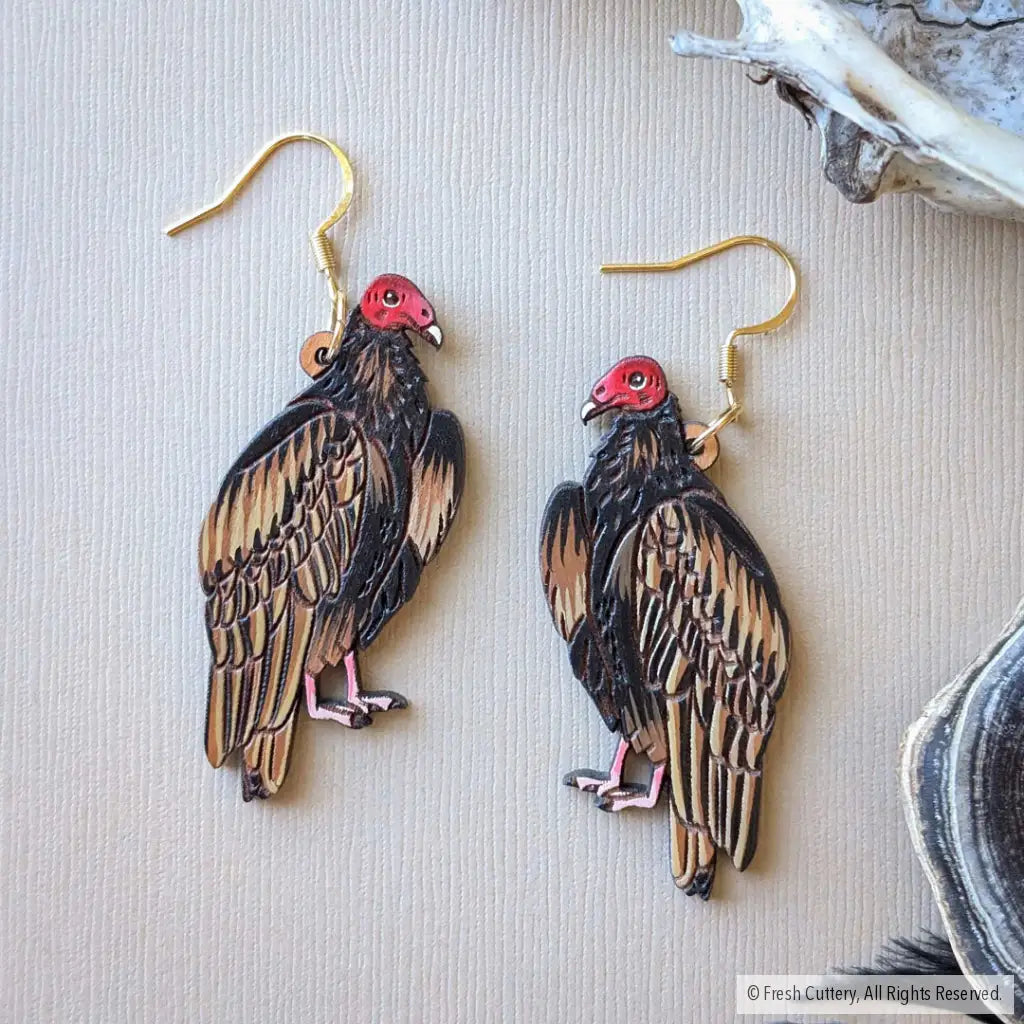 Turkey Vulture Earrings - Without Bead / Gold Ear Wires - Dangle and Drop Earrings