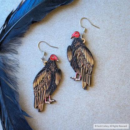 Turkey Vulture Earrings - Without Bead / Silver Ear Wires - Dangle and Drop Earrings