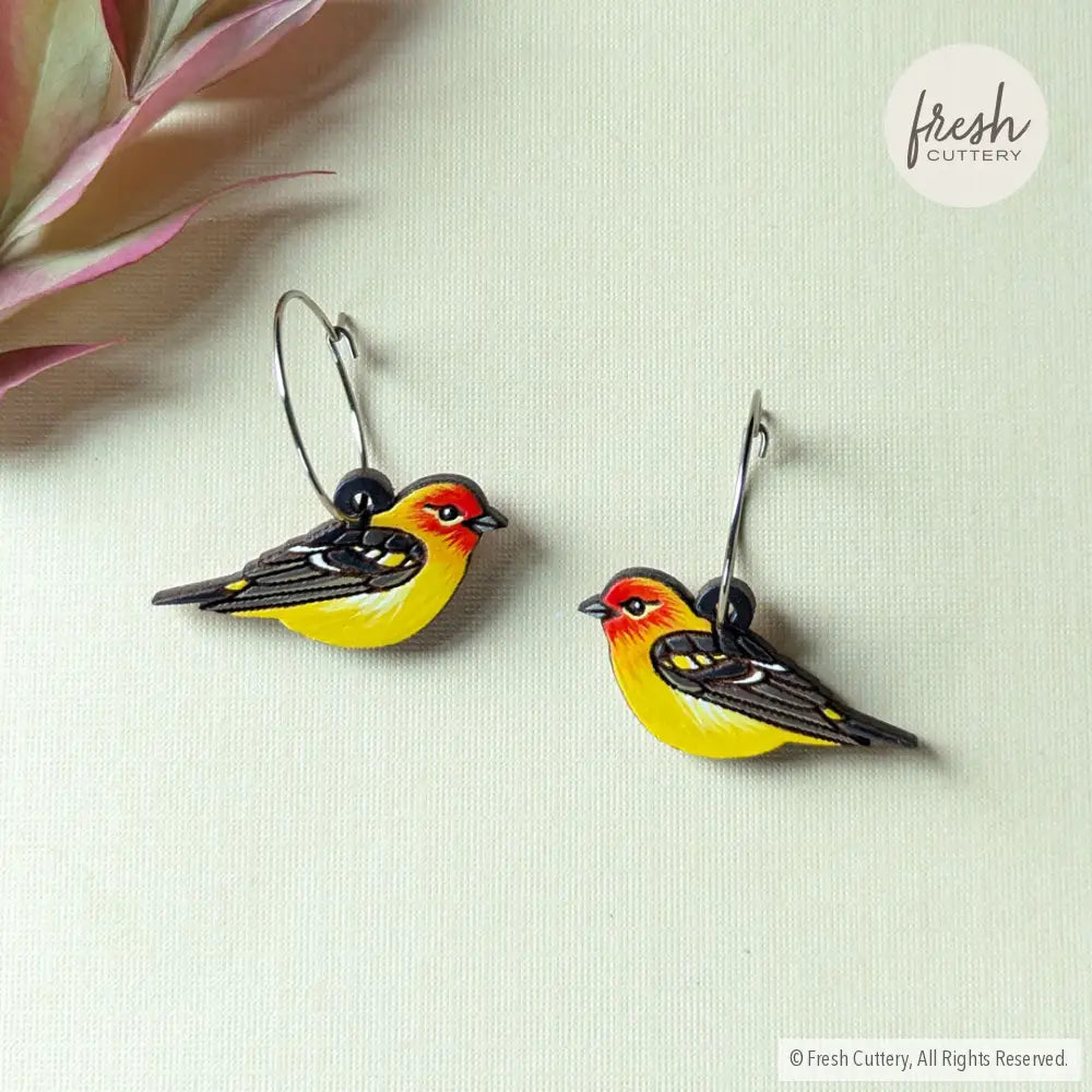 Western Tanager Mini Hoops Silver Dangle And Drop Earrings